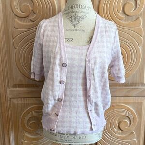 Lilac Cute Houndstooth Patterned Cardigan and Tank Set. Size Large